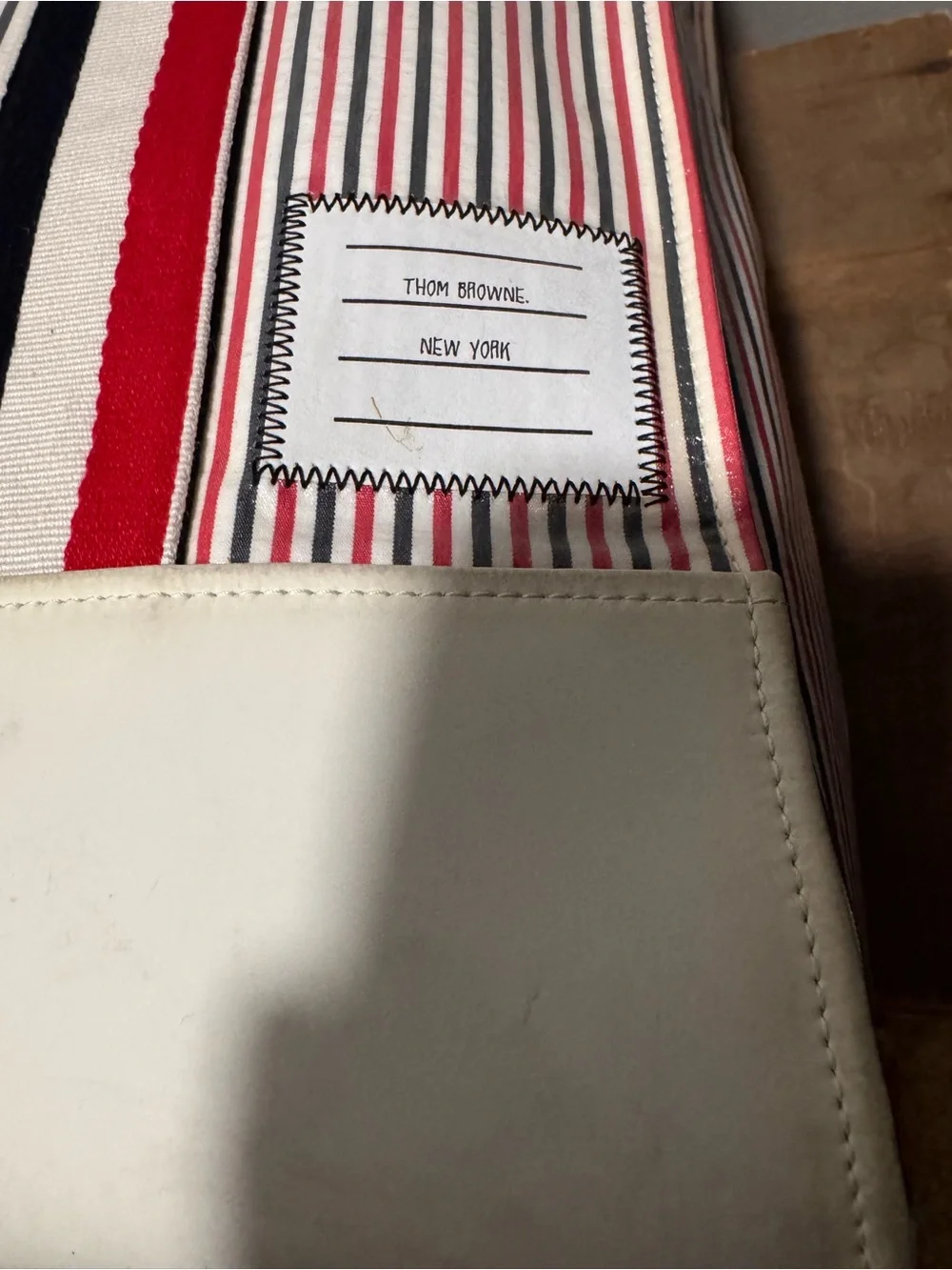 Thom Browne Striped Tote Bag Red White Blue Large Canvas Leather Shopper